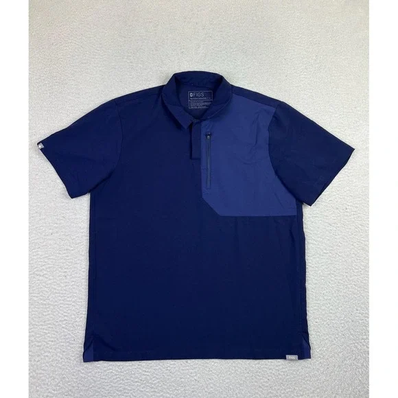 FIGS Polo Shirt Mens Large Blue Technical Collection Scrub Zip Pocket M21SW1005 - Picture 1 of 10